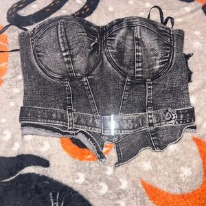 Women's Black Denim Corset Top